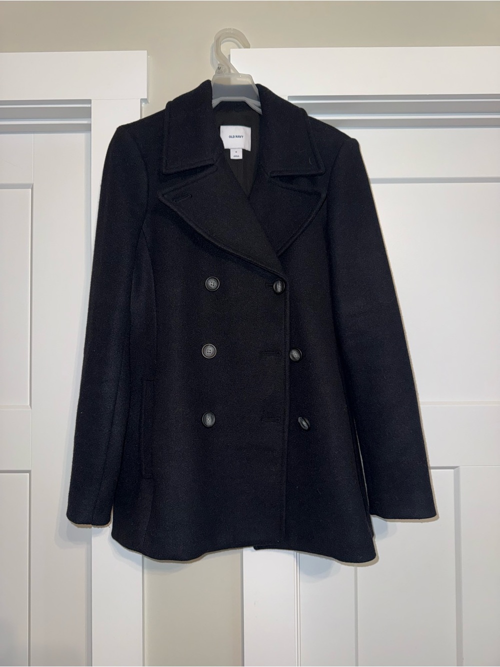 Old Navy Black Double-Breasted Peacoat with Notched Collar